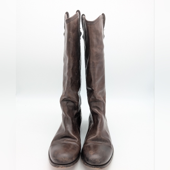 Frye Leather Brown Melissa Button Riding Tall Boots - Picture 2 of 11